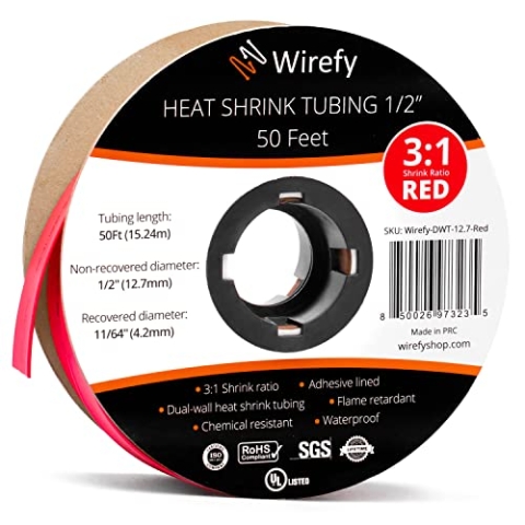Wirefy Schrumpfschlauch Metrware mit Kleber 15m - 3:1 Schrumpfverhältnis, Doppelwandiger Schrumpfschlauch Wasserdicht - Heat Shrink Tube Set Rot Ø 12,7mm