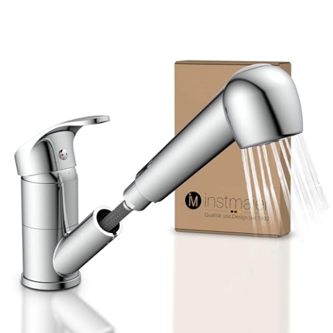 instmaier K2 Wasserhahn Küche ausziehbar | Spültischarmatur mit Geschirrbrause | Küchenarmatur mit 2 Strahlarten | Einhebelmischer mit Brause | 90° schwenkbare Mischbatterie | Chrom