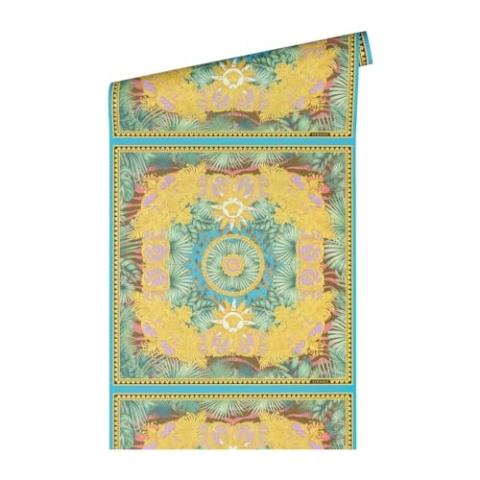 VERSACE WALLPAPER Dschungel Tapete Luxus 387031 Bunt Grün Palmen Lila Gold Blau Logo Medusa 10,05x0,70m Made in Germany