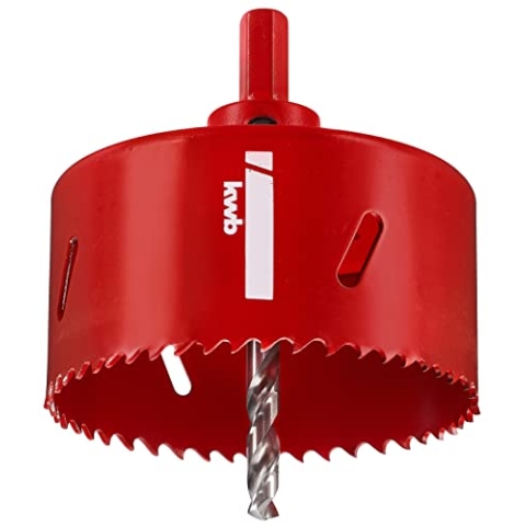 kwb HSS Bi-Metall-Lochsäge Ø 83 mm mit progressiver Vario-Zahnung, hoher Präzision, Sechskantschaft, 38 mm Schnitttiefe und Zentrierbohrer