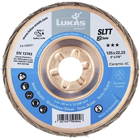 Fächerschleifscheibe SLTT, flach-schräg, Heavy Duty (Ceramic), Stahl blechteller Ø 125 mm 60 LUKAS-PERFORMANCE