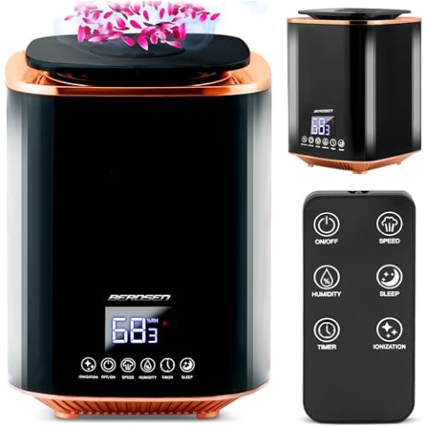 Berdsen - Ultraschall-Luftbefeuchter - mit Ionisator und Aroma-Diffuser - LED-Bedienpanel - Automatische Abschaltung, Kalter Nebel - Wassertank 2,6 L - Leise - für Schlaf- & Kinderzimmer - Schwarz