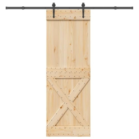 vidaXL Schiebetür mit Beschlag 80x210 cm Massivholz Kiefer, Innentür, Holzschiebetür, Scheunentür, Innenschiebetür, Holz Schiebetür, Innenscheunentür