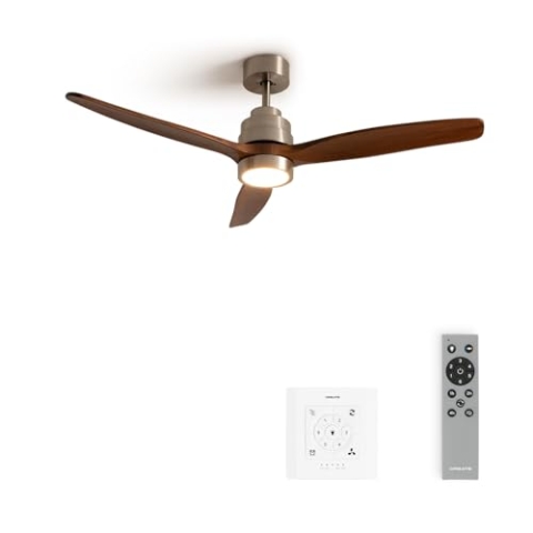 CREATE / WINDSTYLANCE/Deckenventilator Nickel Naturholzflügel mit Fernbedienung, Beleuchtung und Wandschalter / 40W, doppelte Höhe, Ø132 cm, 6 Geschwindigkeiten, Timer, Sommer-Winterbetrieb