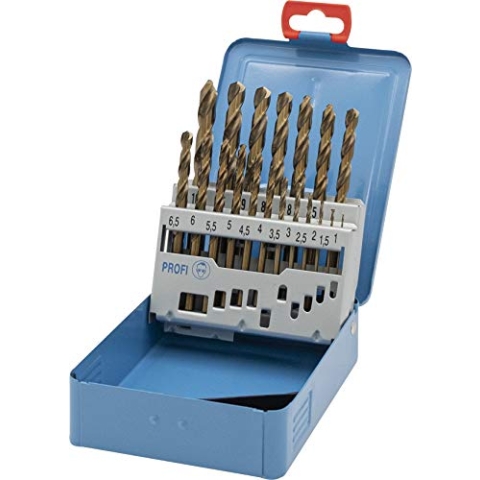 PTG Ratioline HSS-Co5 Spiralbohrer-Set (19 teilig, Größe 1,0 – 10 in Metallkassette, gold-finish, cobaltlegiert, Metallbohrer) 333859019