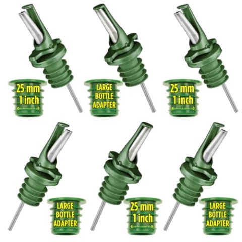 Olivenöl Ausgießer - Patentierter Öl Spender für präzise Dosierung - Schutzkappe hält Ihr Öl frisch, schmackhaft und verhindert Feuchtigkeitsbildung - Grün 6er Packung