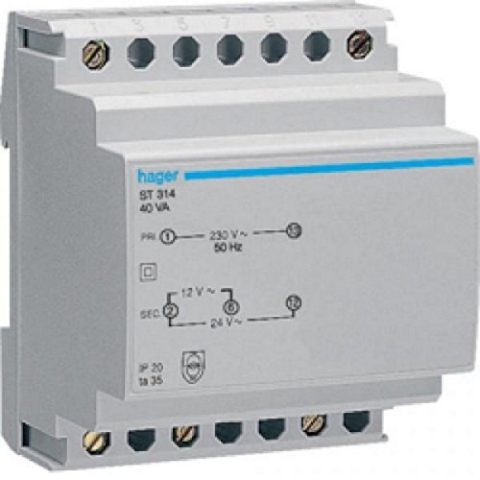 Sicherheitstrafo 12V/3,33Ao.24V/1,67A ST314 3250615703149 Hager