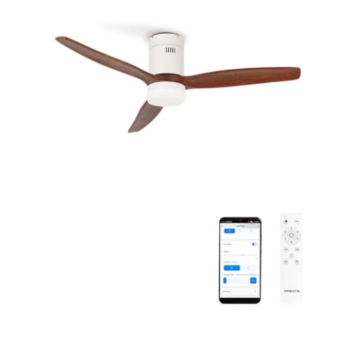 CREATE / WINDCALM/Deckenventilator mit Beleuchtung Weiß Dunkelholzflügel mit WLAN und Fernbedienung/Leise, 40W, Ø132cm, ABS, 6 Geschwindigkeiten, Timer von 1 bis 4 Std., Sommer-Winterbetrieb