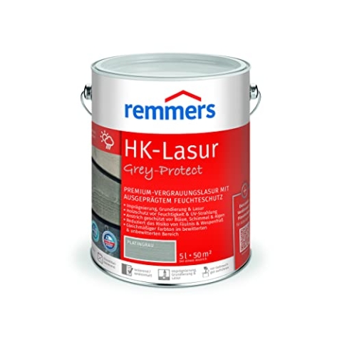 Remmers HK-Lasur 3in1 Grey-Protect platingrau, 5 Liter, Holzlasur aussen, 3n1: Imprägnierung, Grundierung & Lasur, Holzschutz vor Feuchtigkeit & UV-Strahlung