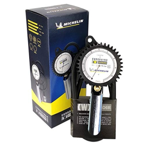 Wonder, Reifenfüller gaugeung EURODAINU 1991/CEE von Michelin, Dual Skala Bar (0,7–12) – PSI (10–174) Ø80 mm Manometer, 150 cm Schlauch, für Standard-Norm-Ventile