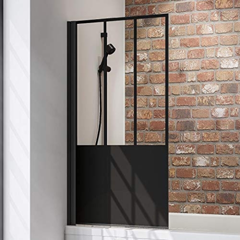 Schulte Duschwand Black Style, 80 x 140 cm, 5 mm Sicherheits-Glas Dekor Atelier 5, Schwarz-matt, Duschabtrennung für Badewanne D1650-F-68-1620