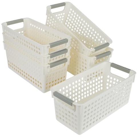 Kurtzy 6 Stück Aufbewahrungsbox Kunststoff Aufbewahrungskorb mit Griffen - Weiß Küchenschrank Organizer Box Körbe Aufbewahrung Kunststoffbox für Badezimmer Regal Kunststoffbox