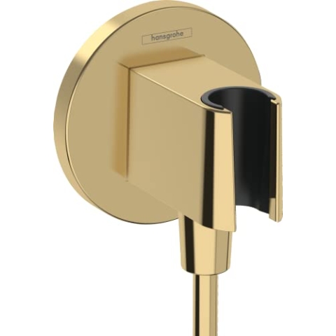hansgrohe Wandanschluss mit Duschkopfhalterung FixFit S, Schlauchanschluss Dusche mit Brausehalter, mit Rückflussverhinderer, Polished Gold Optic