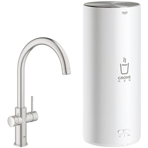 Grohe Red Kochwasserhahn mit C-Auslauf und Kombi-Warmwasserbereiter Supersteel