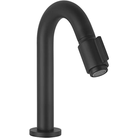 Saqu Essential 2.0 Kaltwasserhahn Gäste WC - 19 cm Hoher Waschtischarmatur - Messing - Mit Rosetten - Matt Schwarz - Waschbecken - Armatur - Für Gäste WC