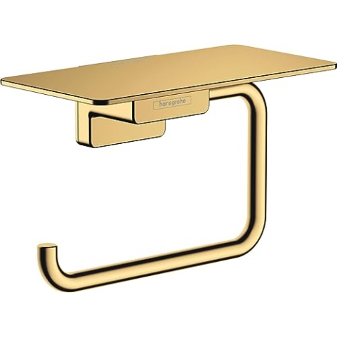 hansgrohe AddStoris - Toilettenpapierhalter mit Ablage, Klopapierhalter für Wandmontage, Klorollenhalter, verdeckte Befestigung, Badezimmer Zubehör, Polished Gold Optic, 41772990