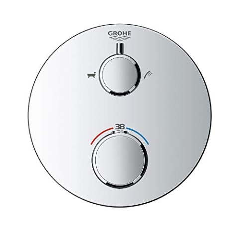 GROHE Grohtherm Concealed - Thermostat (Rosette aus Metall, Sicherheitssperre bei 38°, kratzfeste Oberfläche) rundes Design, chrom, 24077000