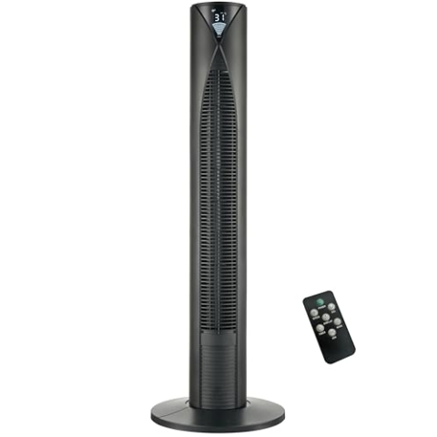 CoolHome CF2205 Turmventilator mit Fernbedienung - Leiser Standventilator mit Timer - Quiet Tower Fan - Ventilator kindersicher für Schlafzimmer - 96 cm - Schwarz