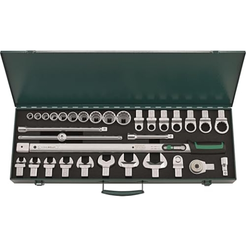 STAHLWILLE 730R/40/32 Quick Drehmomentschlüssel-Satz 32 tlg. | 730/40 Quick 80-400 N·m mit 1/2" Einsteckknarre 735/20 | diverse Einsteckwerkzeug, Steckschlüsseleinsätze, etc. | im Stahlkasten
