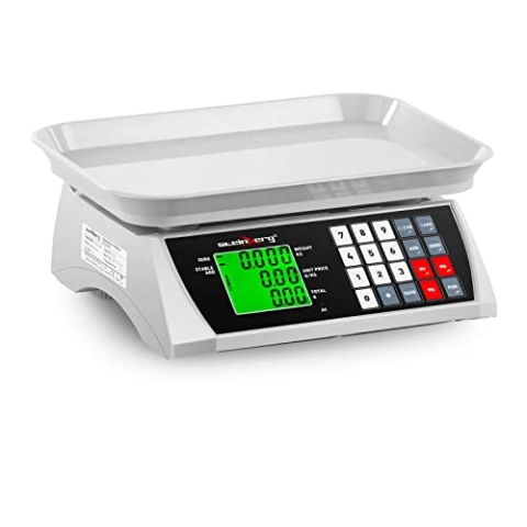 Steinberg Systems Kontrollwaage Digitalwaage Digitale Tischwaage (30 kg / 1 g, LCD-Display, 6 Funktionen, 28,8 x 21,8 cm)