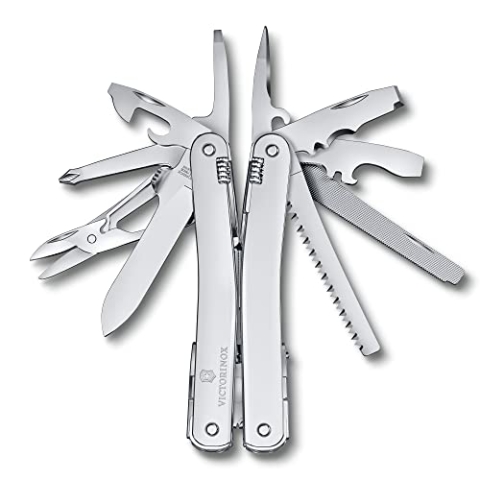 VICTORINOX Schweizer Taschenmesser Swiss Tool Spirit MX, 24 Funktionen, Multitool inkl. Zange, Schraubendreher, Dosenöffner, Nylon-Gürteltasche, Silber