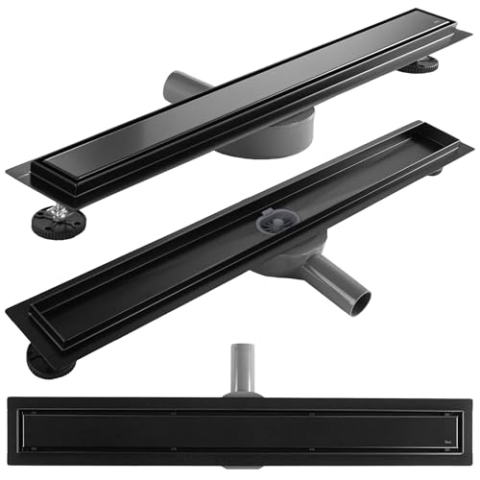 Rea Duschrinne Neox Pro Schwarz Matt 80 Edelstahl Duschablauf Siphon Bodenablauf für Badezimmer Dusche Bodenablauf (Mattschwarz)