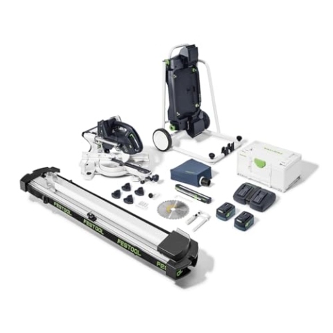 Festool Akku-Kapp-Zugsäge KSC 60 EB 5,0 I-UG-Set KAPEX (mit Kreissägeblatt, Schraubzwinge, LED-Schlaglicht, Winkelschmiege, Erhöhung, Staubfangbeutel, Energie-Set, Untergestell, Kappanschlag)