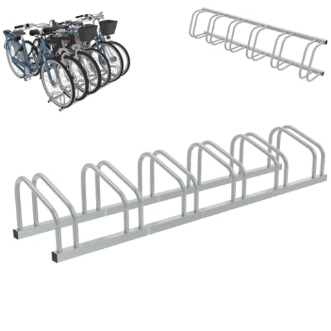 XMTECH Fahrradständer Boden für 6 Fahrräder mit 30-60 mm Reifenbreiten, Fahrradhalter Aufstellständer Radständer, Metall, Garage, Fahrrad-Aufstellständer, Silber