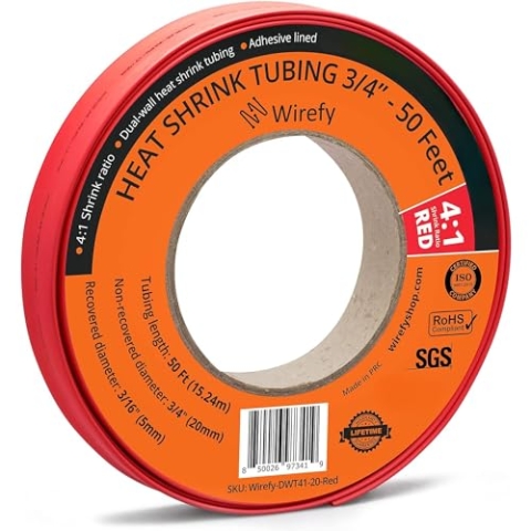 Wirefy Schrumpfschlauch Rolle - 20mm - 15,25m - 4:1 Schrumpf-Rate - Schrumpfschlauch Rot Wasserdicht - Kabel Reparaturset als Löt-Zubehör - Heat Shrink Tubing