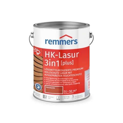 Remmers HK-Lasur 3in1 [plus] mahagoni, matt, 5 Liter, Lösemittelreduzierte Premium-Holzschutz-Lasur für außen, 3in1, schnelltrocknend, langlebig