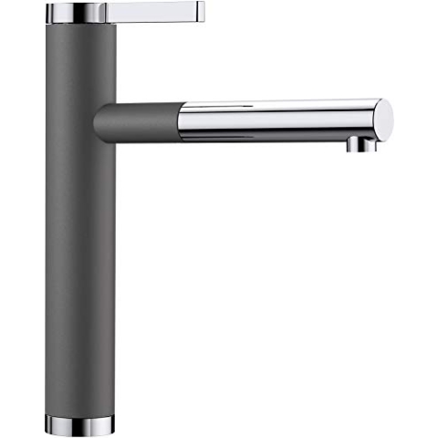 BLANCO LINEE-S | Küchenarmatur in felsgrau/chrom | Hochdruck | Mit herausziehbarem Schlauch | Rückflussverhinderer | Keramik Kartusche | Gesicherte Wasserqualität & wassersparend
