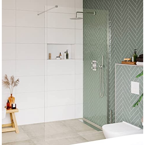 Saqu Modulo Duschwand inkl. Antikalk 110x210 cm - Walk in Dusche mit Stabilisator - NANO Glas Duschtrennwand Badewanne Duschwand Aluminium