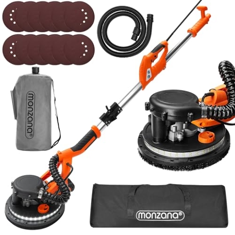 MONZANA® Trockenbauschleifer 750 Watt max Drehzahl 1750 U/min 12x Ø 225mm Schleifscheiben inkl Absaugbeutel LED-Licht Deckenschleifer Schleifmaschine