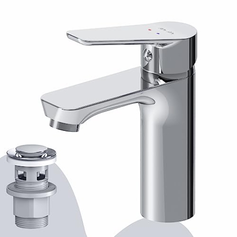 AM.PM Hit Waschtischarmatur mit Klick-Ablaufgarnitur, SoftMotion Keramikkartusche 30mm, kratzfest, leicht zu reinigen, Chrom, 5 Jahre Garantie (FTA82100)