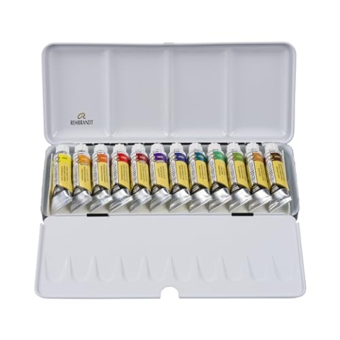 Rembrandt Professionelles Aquarellfarben Set in luxuriöser Metalldose | Auswahl an Landschaften | 12 Farben in Tuben (10 ml)