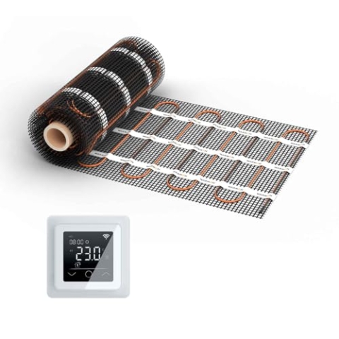 WARMON elektrische Fußbodenheizung für Fliesen: Zweiader-Heizmatte WARMON CLASSIC 150 W/m², heating mat, mit Thermostat nach Wahl, Thermostat:MCS 750 WiFi - Weiß, Mattengröße:6 m²