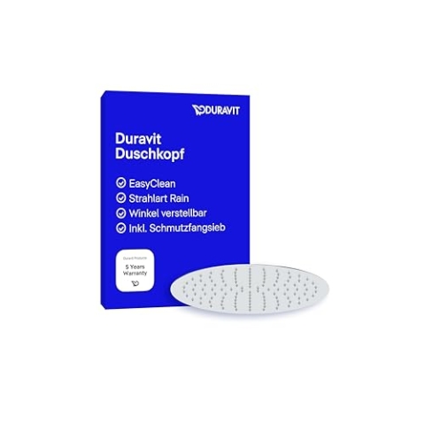 Duravit Universal Duschkopf aus Edelstahl, Duschbrause mit Strahlart Rain, Duscharmatur rund (Ø 400 mm), Kopfbrause im Winkel verstellbar, Regendusche, Chrom