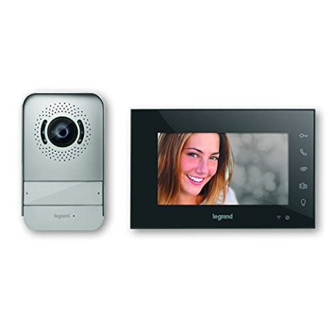 LEGRAND, Wi-Fi Video-Türsprechanlagen-Set mit 2-Draht-Anschluss, 7-Zoll-Hochglanz-Farbmonitor und Weitwinkelkamera, 1-/2-Familienhaus-Set, Farbe: Schwarz, 369430