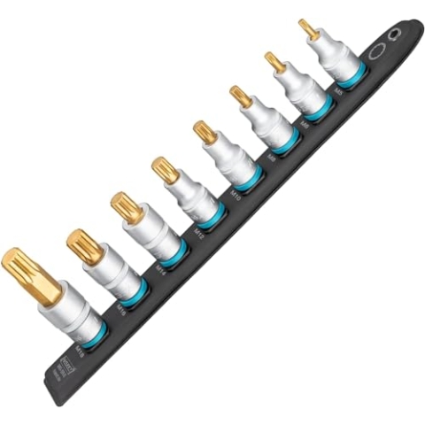 HAZET Smart-Rail 990-SR/8 I magnetische Unterseite mit 8 Steckplätzen, Antrieb: Vierkant 12,5 mm (1/2 Zoll), Abtrieb: Innen Vielzahn Profil XZN I Kunststoff-Steckleiste für Steckschlüssel