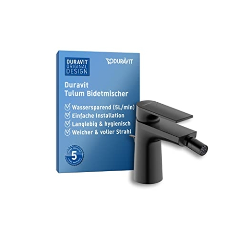 Duravit Tulum Einhebel-Bidetarmatur (Auslauf Höhe 83 mm), Bidetmischer mit Zugstangen-Ablaufgarnitur, Schwarz Matt