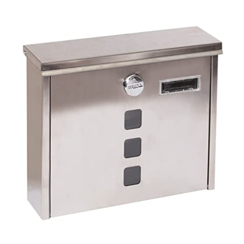ARREGUI Chance E7107 Briefkasten aus Edelstahl, Größe M (DIN A4), Wandbriefkasten mit Schutzklappen für Einwurf und Schloss, Postkasten mit Sichtfenstern und Namensschild, Einfache Montage, Edelstahl
