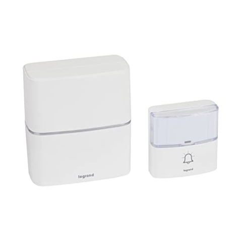 LEGRAND, Funkklingel-Set Premium, batteriebetrieben mit MP3-Funktion, Set besteht aus 1x wasserdichtem Klingeltaster (IP54) und 1x Gong mit 30 Melodien, LED-Blitzfunktion, 200m Reichweite, 094270