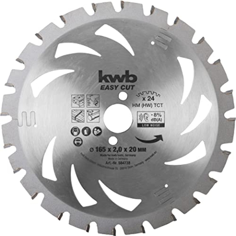 kwb Kreissägeblatt 165 x 20 mm (Spezial-Wechselzahn, asymmetrische Zahnteilung, Hartmetall, Spannuten, Made in Germany, universell einsetzbar)