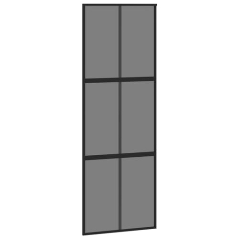 vidaXL Schiebetür, Glasschiebetür mit Metallrahmen, Schlank Glastür Tür mit Zubehör, Innentür Zimmertür, Schwarz 76x205 cm Hartglas Aluminium