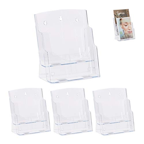 Relaxdays 10 x Prospekthalter A4 / DIN Lang, 2 Etagen, Acryl, Flyer Aufsteller Tisch & Wand, HBT: 27,5x24x15cm, transparent