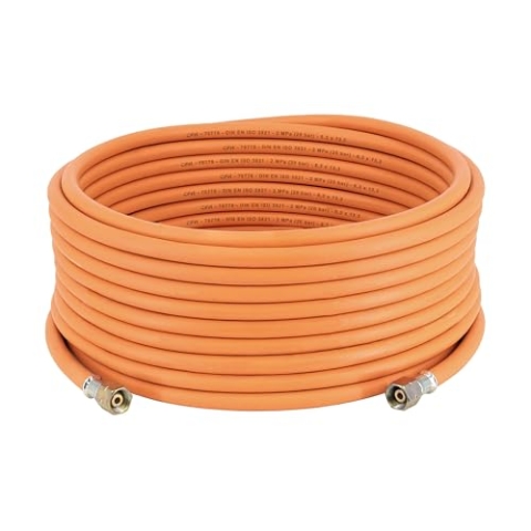 CFH Gasschlauch Gummi 20 m VS 790 – Gummigasschlauch mit beidseitigem G 3/8" LH Anschluss, für Abflammgeräte & Gaslötgeräte, LPG/Propan/Butan, 20 bar, konisch dichtend, -30 °C bis +70 °C