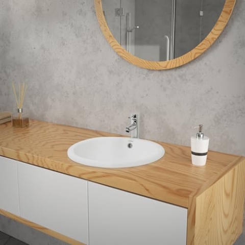 ML-Design Waschbecken aus Keramik Weiß glänzend 49x19,5x40,5cm Oval Einbauwaschbecken mit Überlauf und Abflusloch, Badezimmer Aufsatzwaschbecken Einbauwaschtisch Waschschale Waschplatz Handwaschbecken