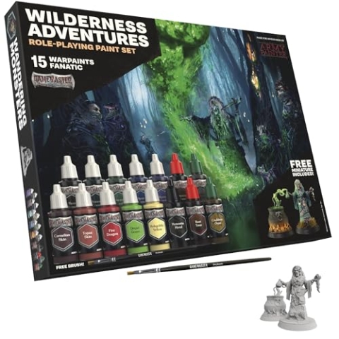 The Army Painter, GameMaster: Wilderness Adventures Role-playing Paint Set, 15x18 ml Warpaints Fanatic Acrylic, 1 GameMaster Drybrush, 1 Free Hard-plastic snap-fit Hag Miniature