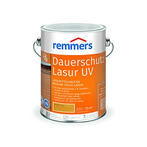 Remmers Dauerschutz-Lasur UV eiche hell, 2,5 Liter, Dekorative Medium-Solid-Lasur für Außen, auch für helle Farbtöne und farblos UV+, wetterbeständig