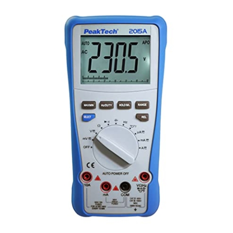 PeakTech 2015 A – True RMS Digital Multimeter, Auto-Range, 4.000 Counts, Durchgangsprüfer, Messgerät für Widerstand, Kapazität, Diode , Temperatur & Frequenz, 1000V - 10A AC/DC - CAT III, Blau